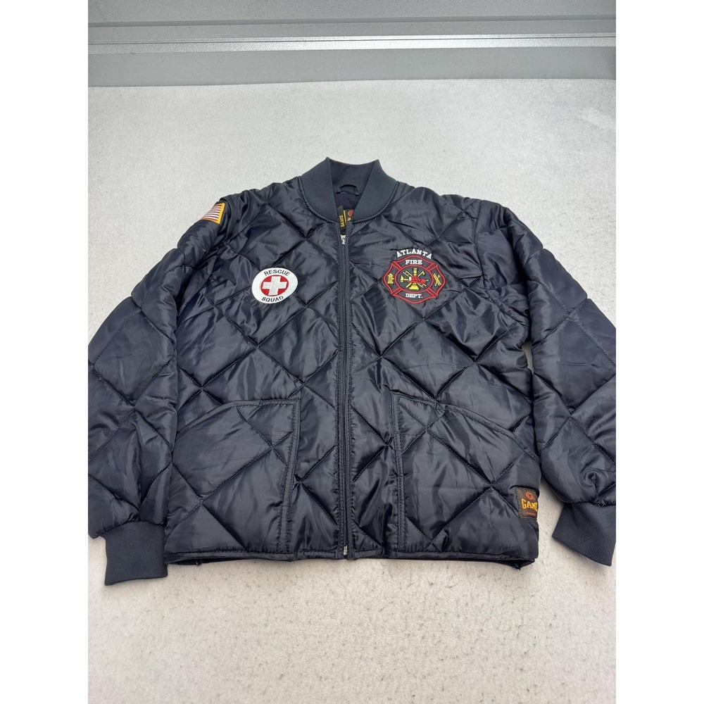 GAME Jacket Mens Small Black Quilted Atlanta Fire Rescue Bomber Workwear